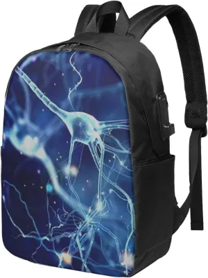 3d Brain Cell Neuron Neurology Backpack, 17 Inch Travel Business Laptop Backpack With USB Port for Women Men