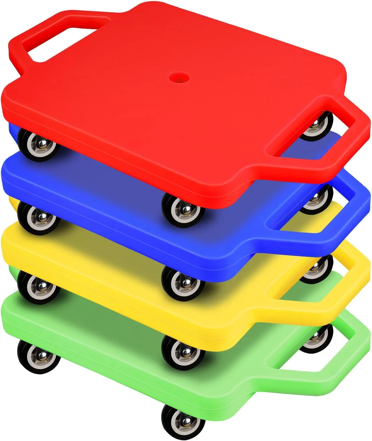 4 Pcs Sports Scooter Board with Handles for Kids Non-Marring Plastic Casters Floor Scooter Board Sitting Scooter Board Boy Girl Gym Indoor Outdoor Activities Play Equipment