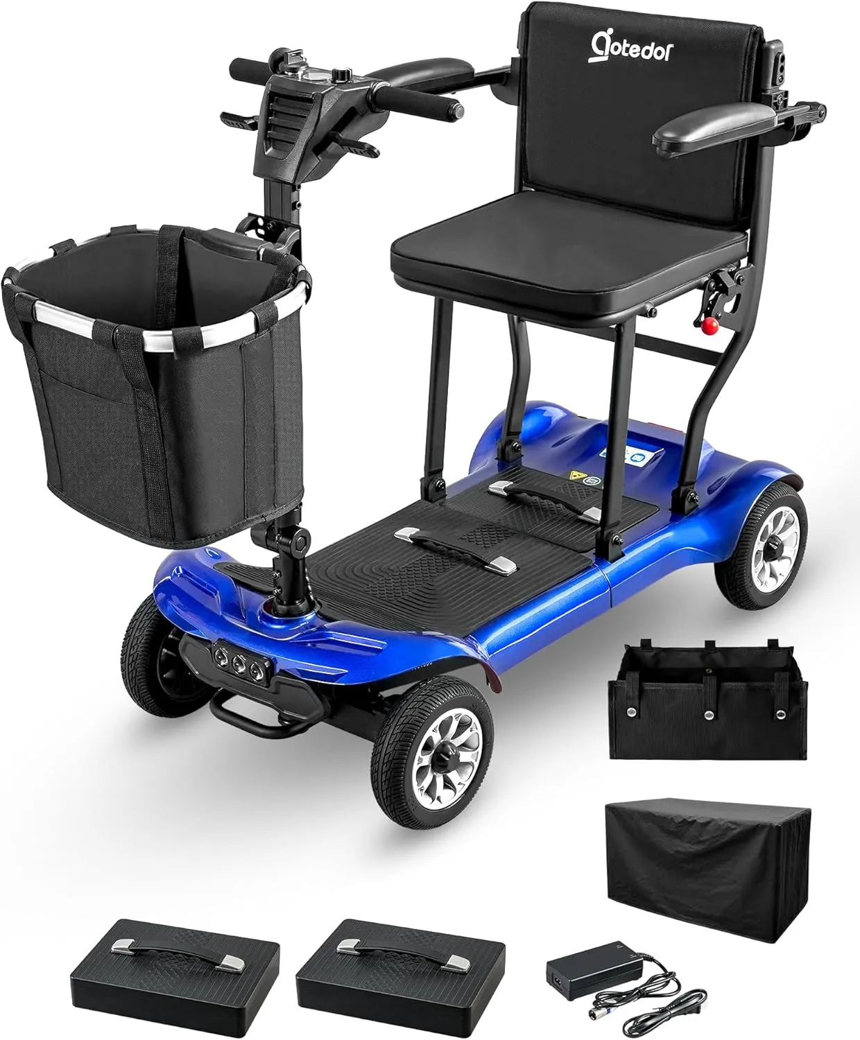4 Wheel Mobility Scooter, Electric Mobility Scooter for Adults, Driving 22 Miles, Airlines Approved, Foldable Scooter w/249WH*2 Batteries Charger Under Seat Storage Dustproof Cover (Blue)