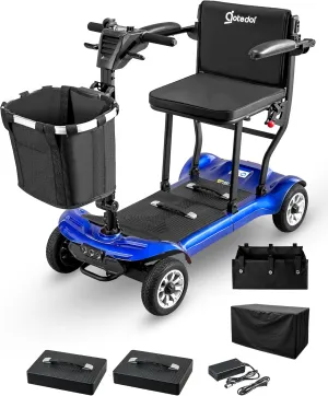 4 Wheel Mobility Scooter, Electric Mobility Scooter for Adults, Driving 22 Miles, Airlines Approved, Foldable Scooter w/249WH*2 Batteries Charger Under Seat Storage Dustproof Cover (Blue)
