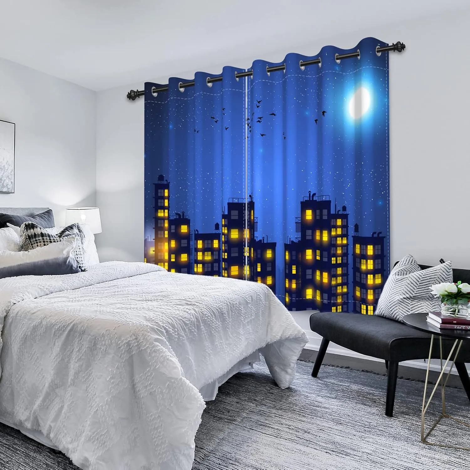 42x63inches Superhero City Curtains Humor Cartoon Comic Super Hero City Skyline Buildings Window Drapes 2 Panels Room Darkening Thermal Insulated Window Curtains for Boys Bedroom Living Room