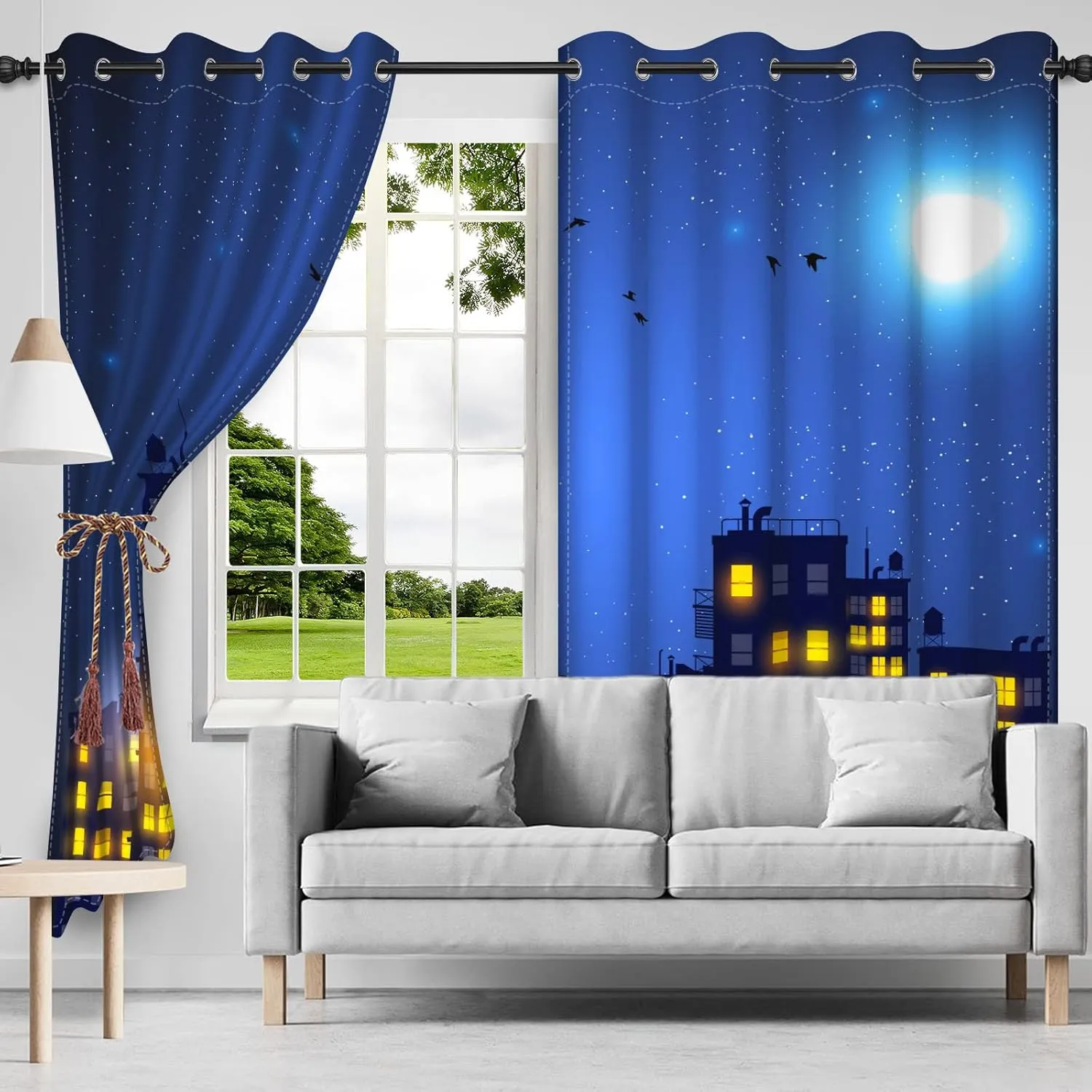 42x63inches Superhero City Curtains Humor Cartoon Comic Super Hero City Skyline Buildings Window Drapes 2 Panels Room Darkening Thermal Insulated Window Curtains for Boys Bedroom Living Room