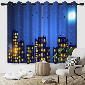 42x63inches Superhero City Curtains Humor Cartoon Comic Super Hero City Skyline Buildings Window Drapes 2 Panels Room Darkening Thermal Insulated Window Curtains for Boys Bedroom Living Room