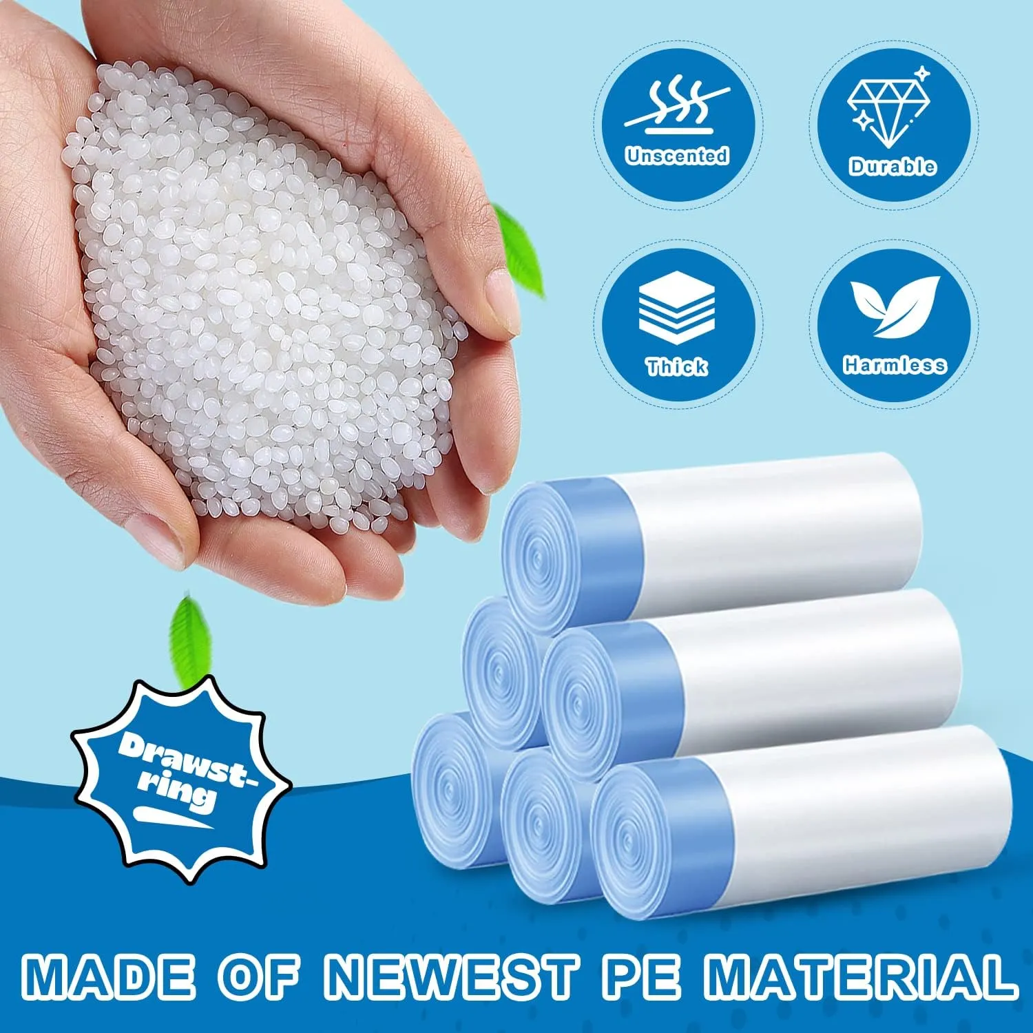 5 Gallon Trash Bags Drawstring 1.1 Mil - 120 Count 18 Liter Small Garbage Bags for Bathroom, Strong Unscented White Plastic Wastebasket Bin Liners for Kitchen Office Toilet and Bedroom