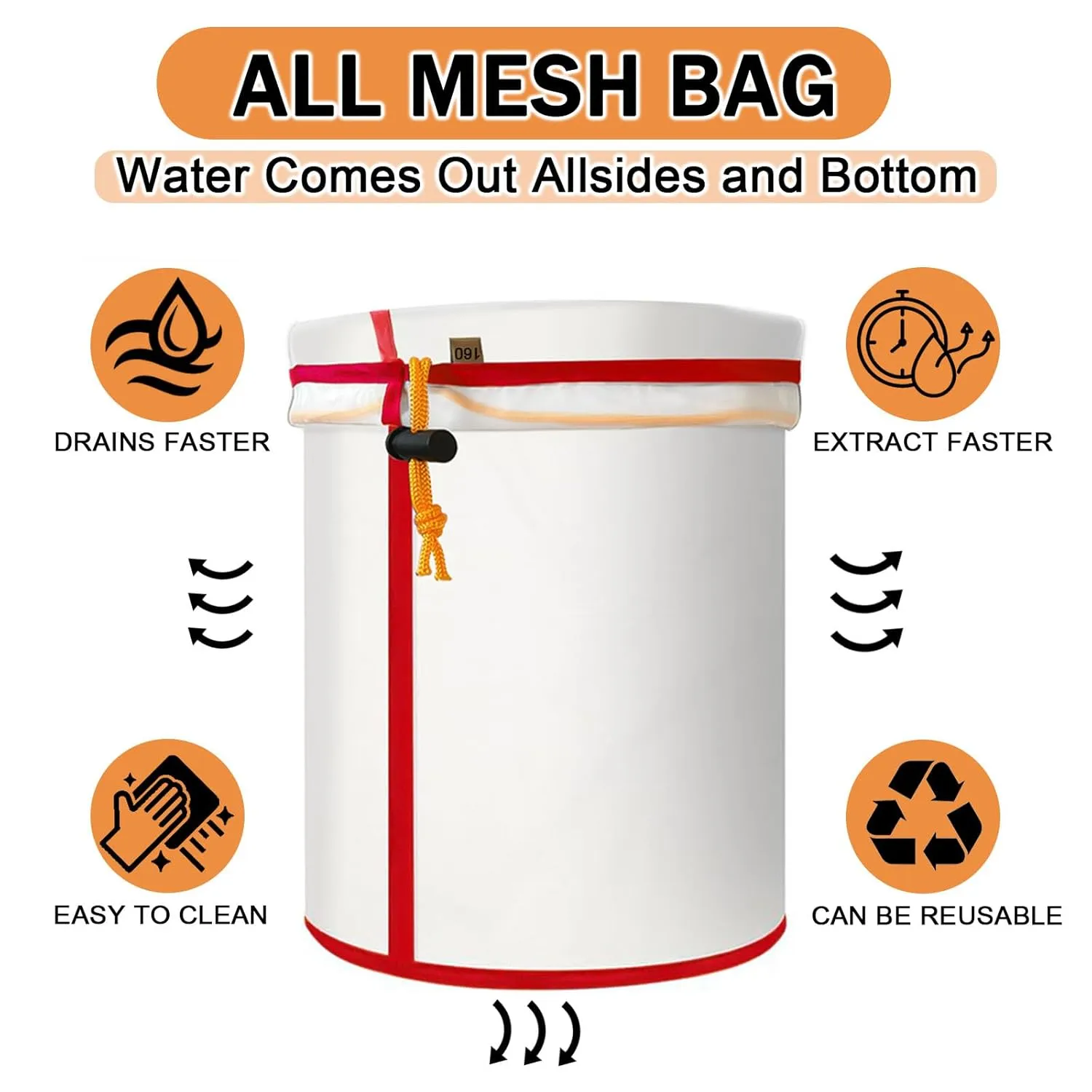 5-Pack Reusable Nylon All-Mesh Filter Bags with Filter Screen and Storage Pouch for Hydroponics and Gardening(220 to 25-Micron) (5 Gallon)