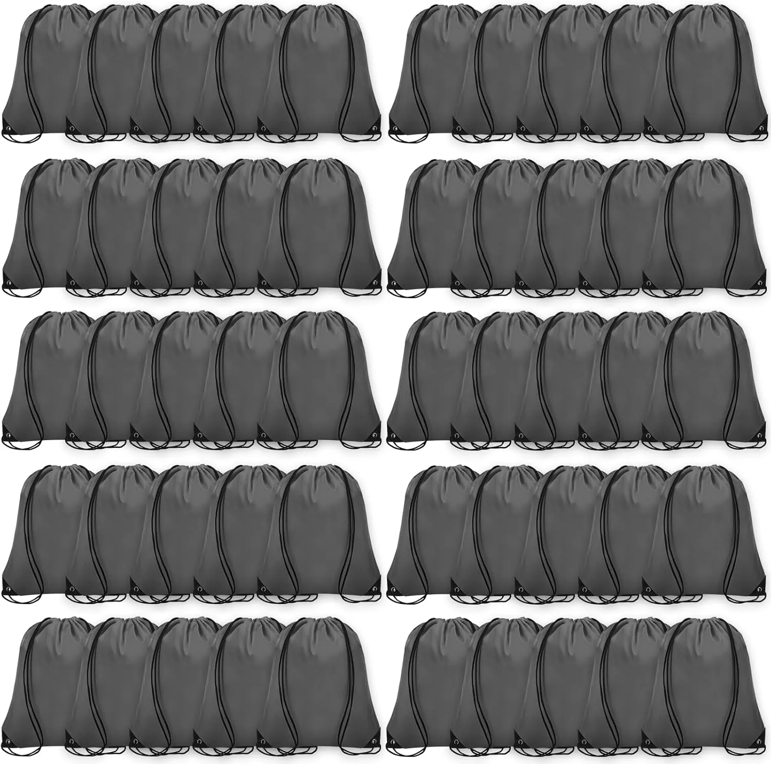 50Pcs Drawstring Backpack Bulk Cinch Bag, Drawstring Bags Polyester for Gym Sports Beach Party Trip (Grey)