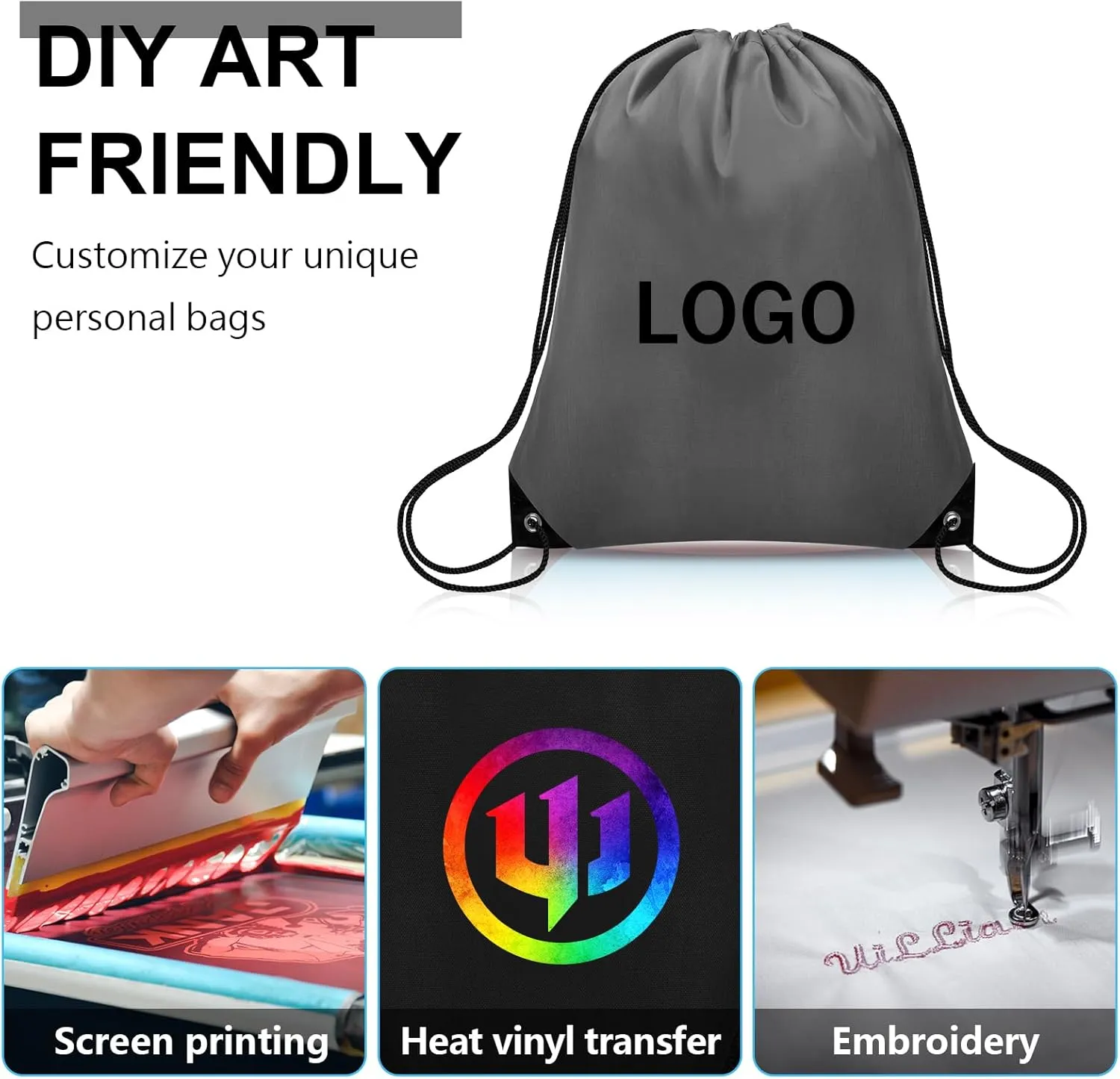 50Pcs Drawstring Backpack Bulk Cinch Bag, Drawstring Bags Polyester for Gym Sports Beach Party Trip (Grey)
