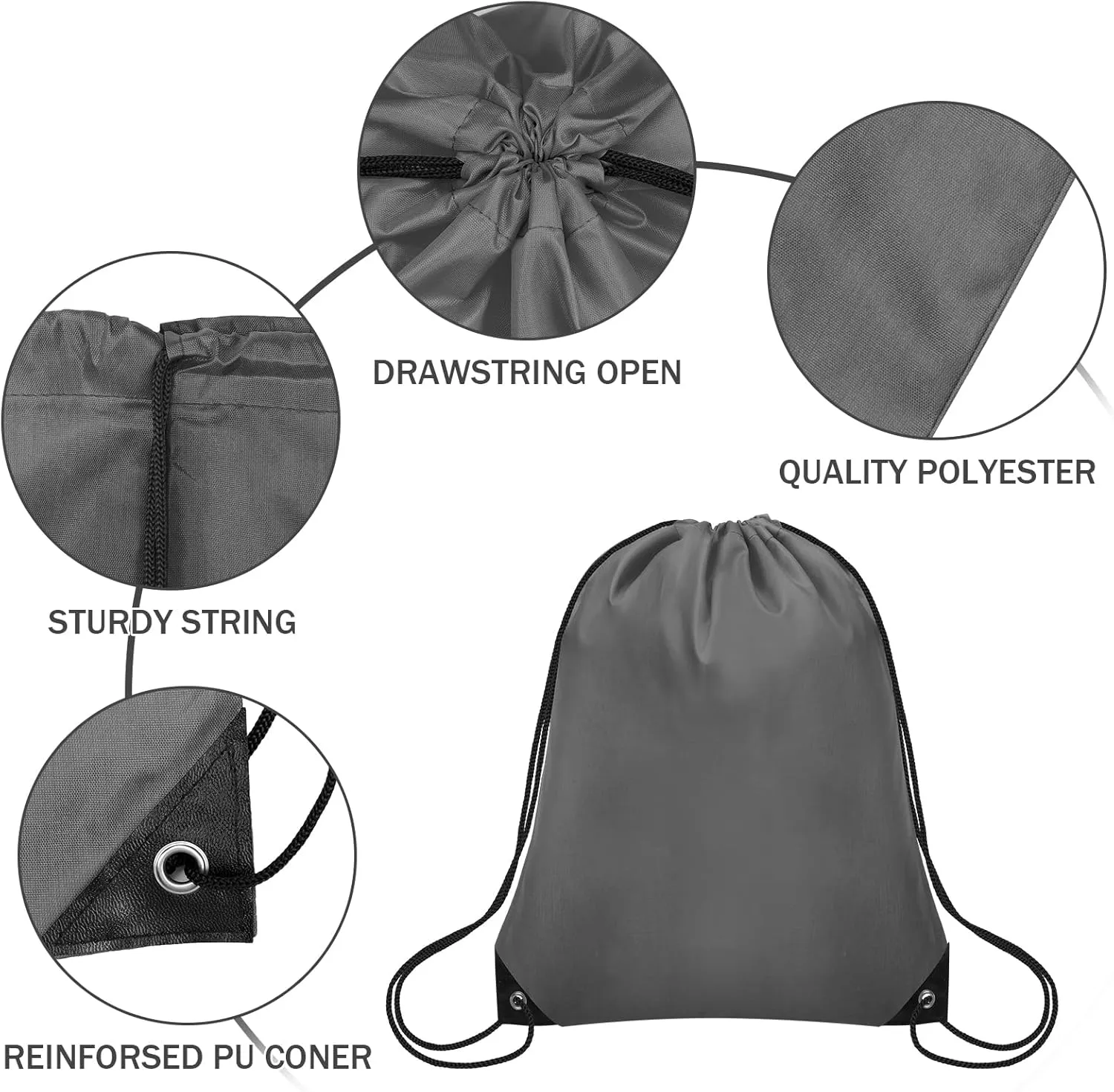 50Pcs Drawstring Backpack Bulk Cinch Bag, Drawstring Bags Polyester for Gym Sports Beach Party Trip (Grey)