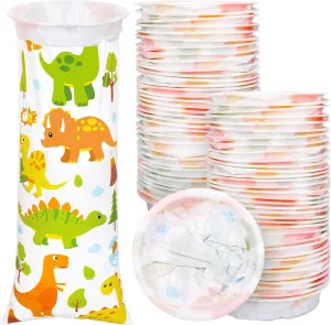 50Pcs Kids Vomit Bags Disposable Dinosaur Emesis Barf Bags Leak Proof Self Sealing Portable Throw Up Bag for Motion Car Air Sea Sickness Nausea Travel