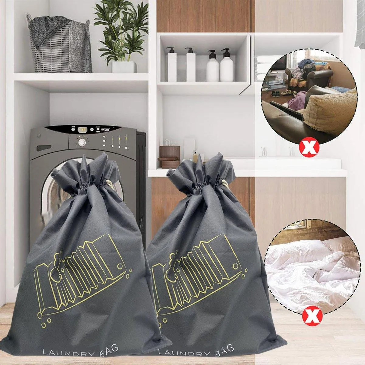 50PCS Large Laundry Bag Travel Drawstring Bags For Dirty Clothes Gym Washable