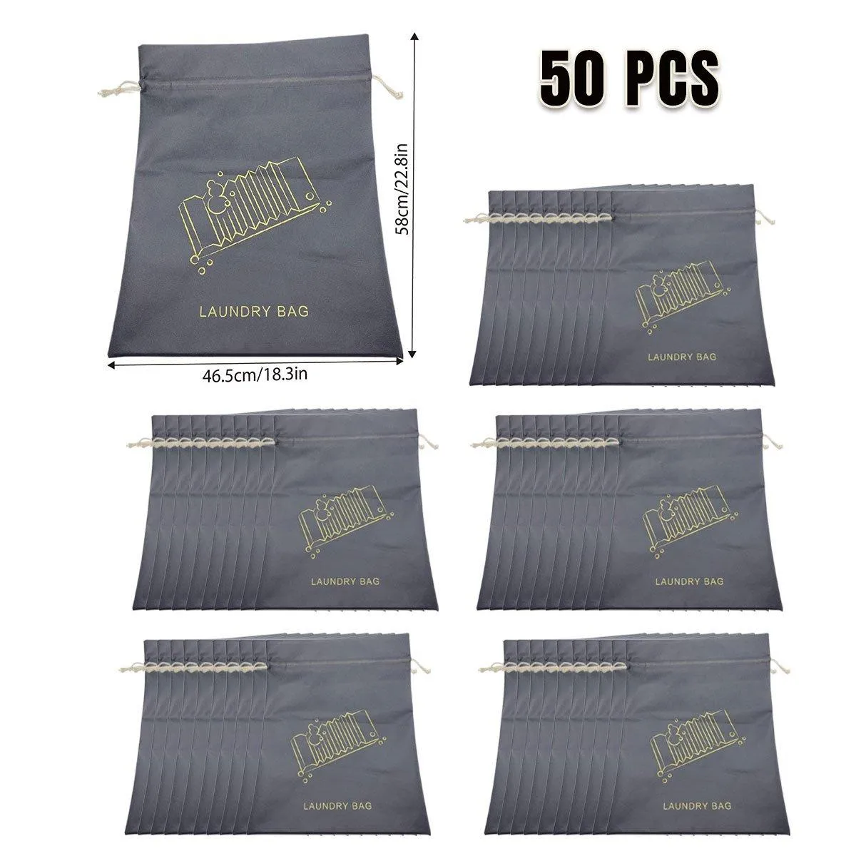 50PCS Large Laundry Bag Travel Drawstring Bags For Dirty Clothes Gym Washable