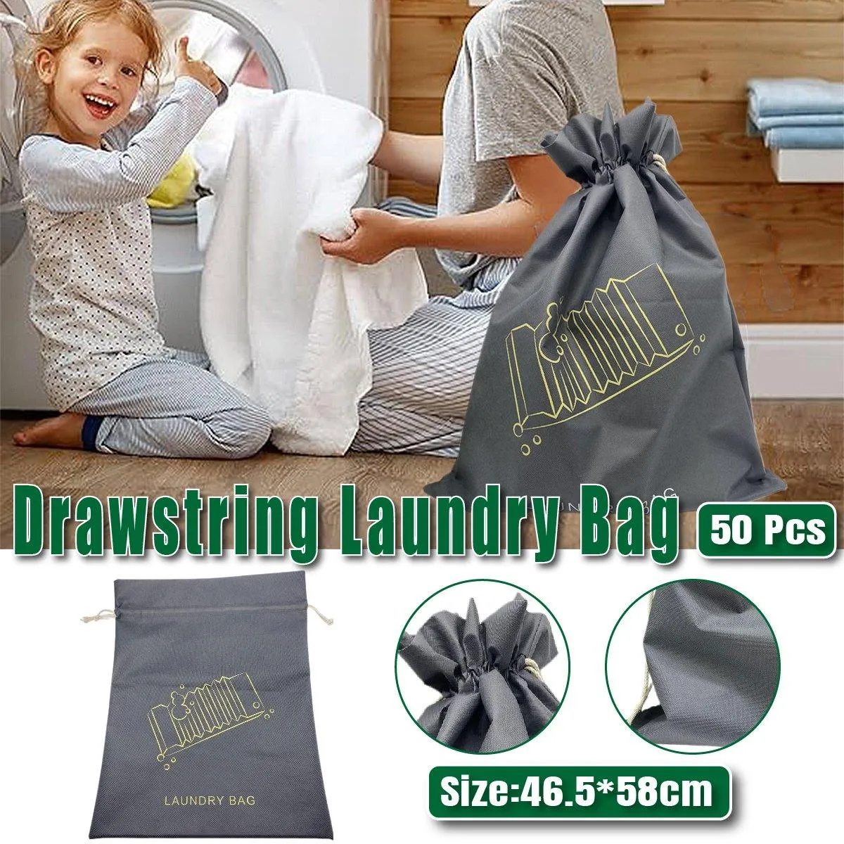 50PCS Large Laundry Bag Travel Drawstring Bags For Dirty Clothes Gym Washable