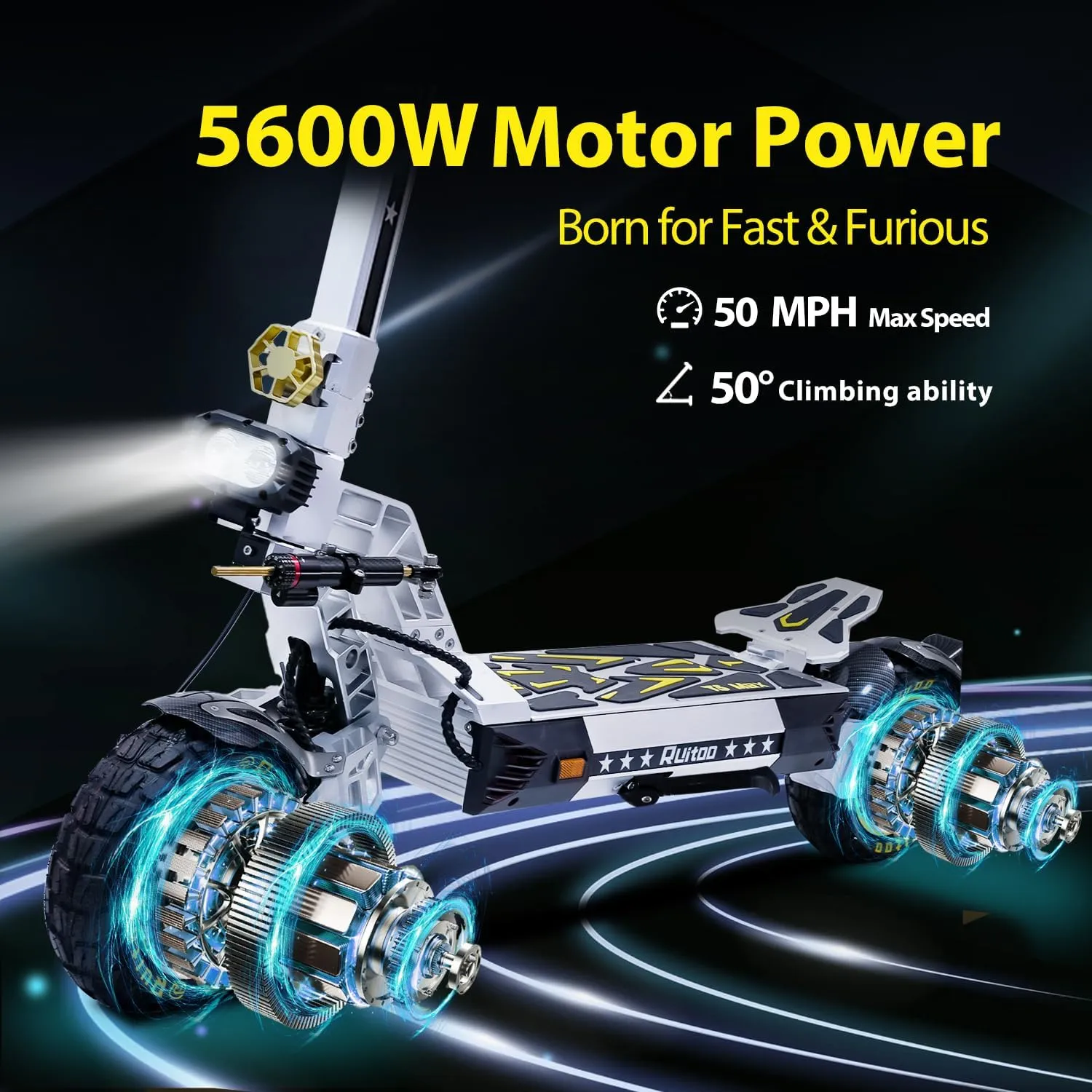 5600W Electric Scooter Adults, Dual Motors Up to 50 MPH 50 Miles Range 60V/27AH Lithium Battery 11" Off Road Tires Heavy Duty Sport Escooter with Steering Damper 440lbs Max Loading, UL-2272 Certified