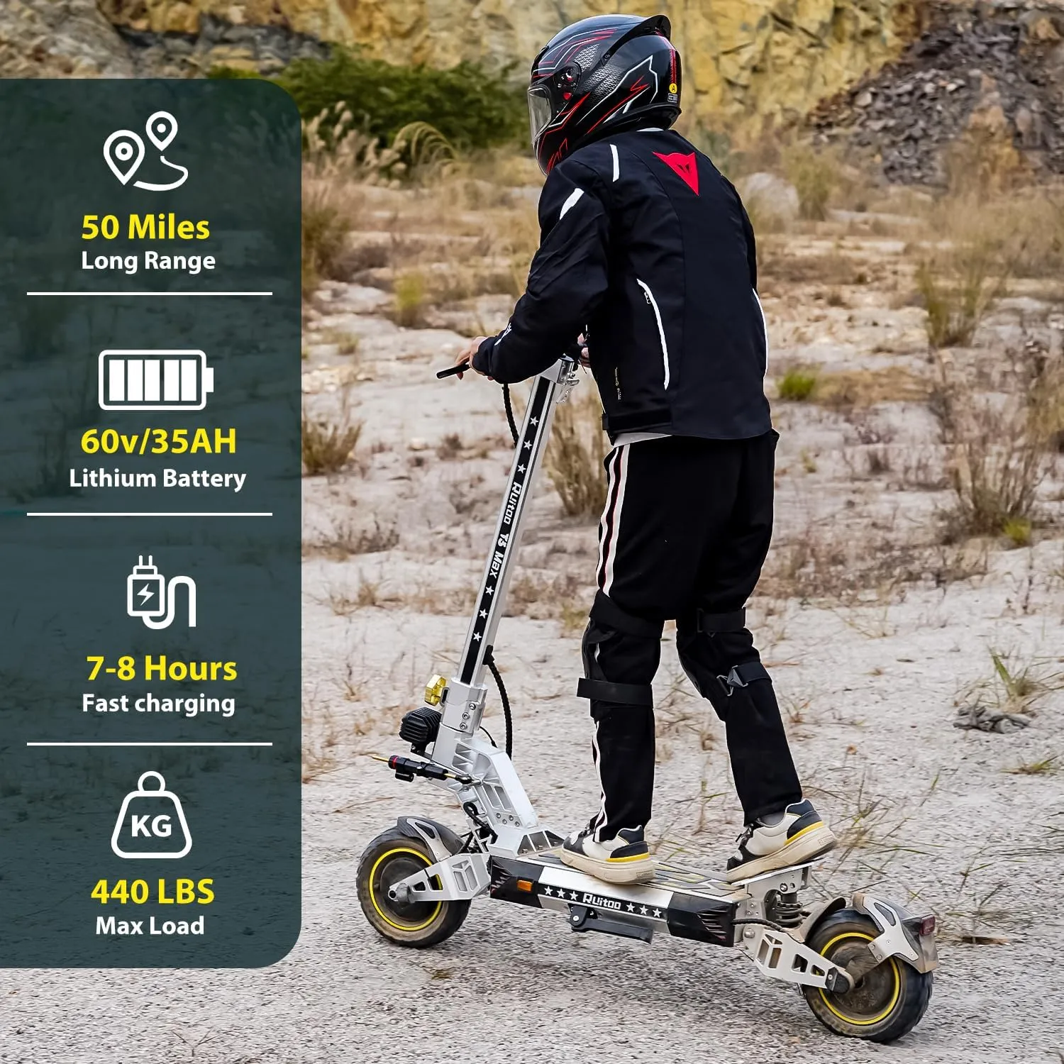 5600W Electric Scooter Adults, Dual Motors Up to 50 MPH 50 Miles Range 60V/27AH Lithium Battery 11" Off Road Tires Heavy Duty Sport Escooter with Steering Damper 440lbs Max Loading, UL-2272 Certified