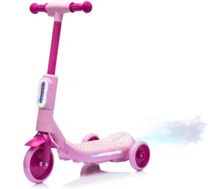 6V Kids Ride on Toys for Toddlers, 3-Wheel Scooter for Kids w/Wider Pedal, One-Button Start, Tail Color Lights w/Spray, 3.11 Mph Speed, Music, Electric Ride on Toy Gift for Boys/Girls, Pink