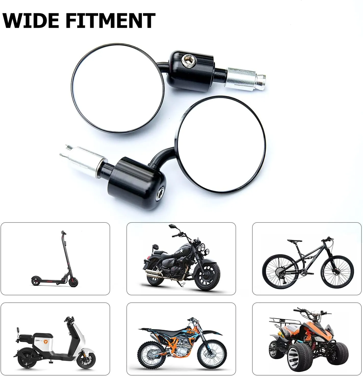 7/8” Bar End Mirror for Motorcycle Rear View - Round Dual Sport Mirrors, Adjustable Aftermarket Parts Compatible with Honda Grom, Yamaha, Suzuki, Kawasaki, Harley, Cafe Racer, Rizoma, crg