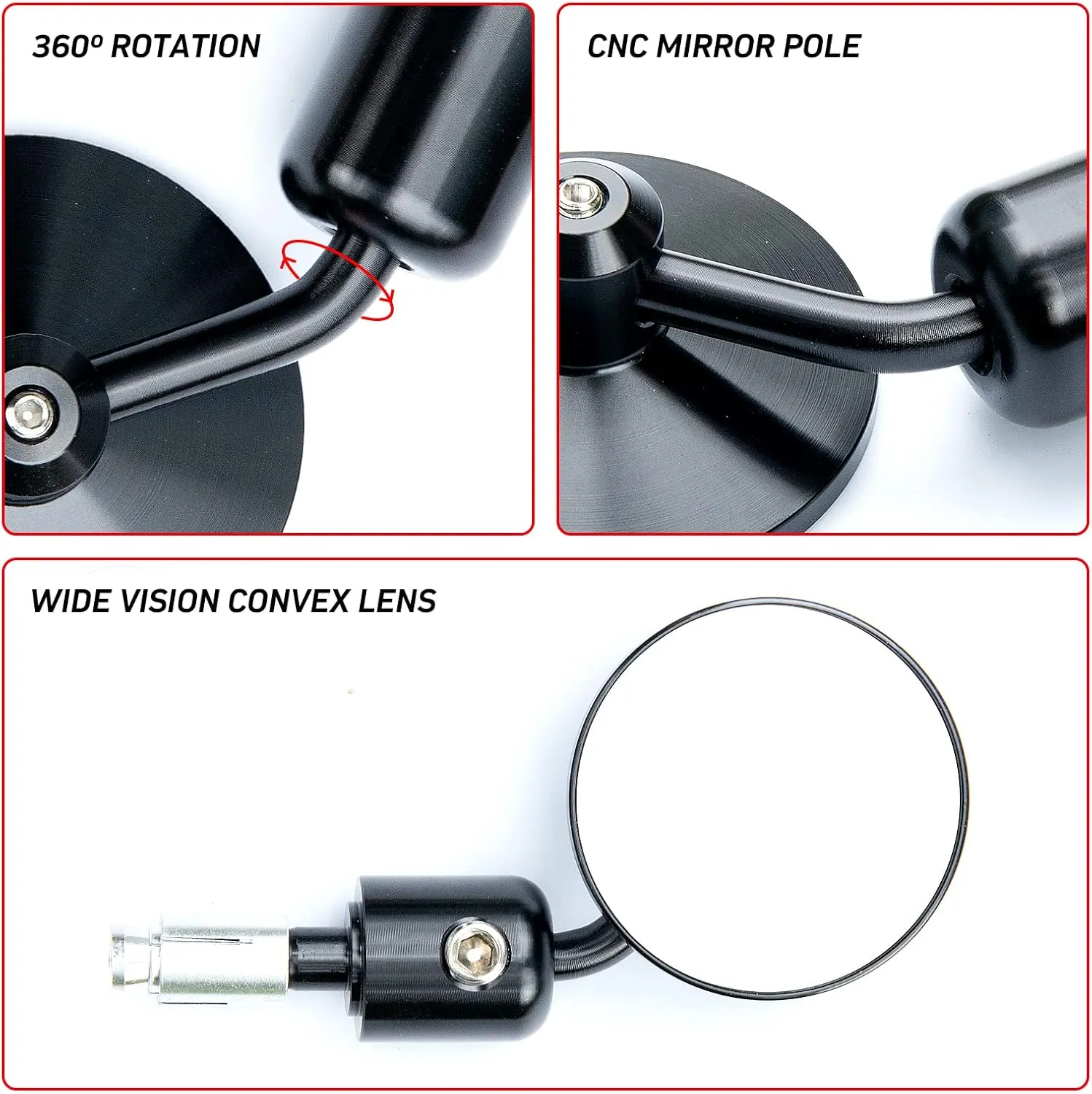 7/8” Bar End Mirror for Motorcycle Rear View - Round Dual Sport Mirrors, Adjustable Aftermarket Parts Compatible with Honda Grom, Yamaha, Suzuki, Kawasaki, Harley, Cafe Racer, Rizoma, crg