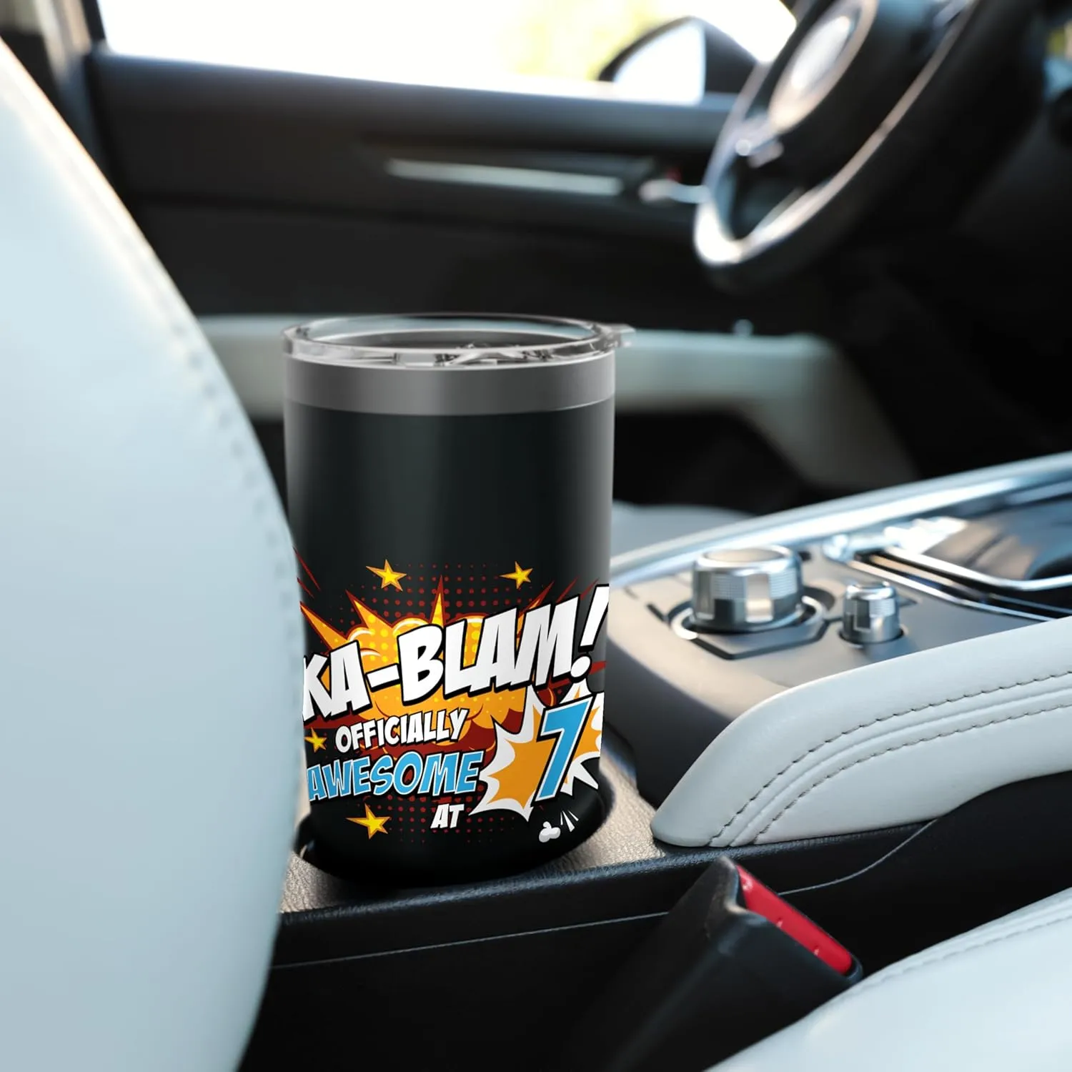 7th Birthday Comic Style Ka-Blam! 7 Year Old Kids Boys Girls Stainless Steel Insulated Tumbler
