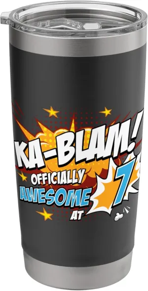 7th Birthday Comic Style Ka-Blam! 7 Year Old Kids Boys Girls Stainless Steel Insulated Tumbler