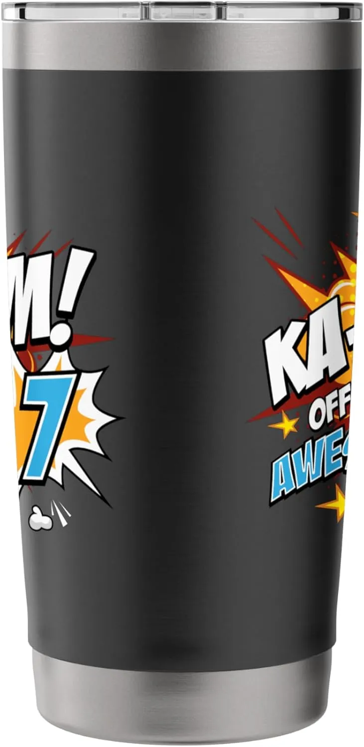 7th Birthday Comic Style Ka-Blam! 7 Year Old Kids Boys Girls Stainless Steel Insulated Tumbler