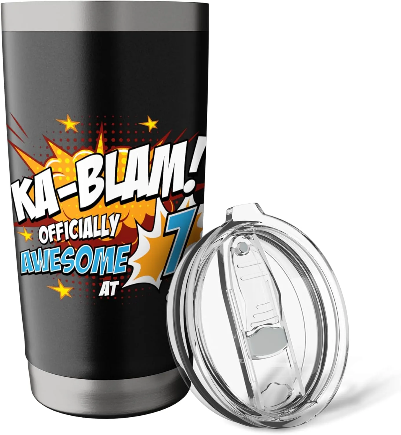 7th Birthday Comic Style Ka-Blam! 7 Year Old Kids Boys Girls Stainless Steel Insulated Tumbler