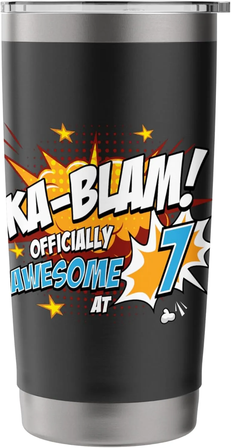 7th Birthday Comic Style Ka-Blam! 7 Year Old Kids Boys Girls Stainless Steel Insulated Tumbler