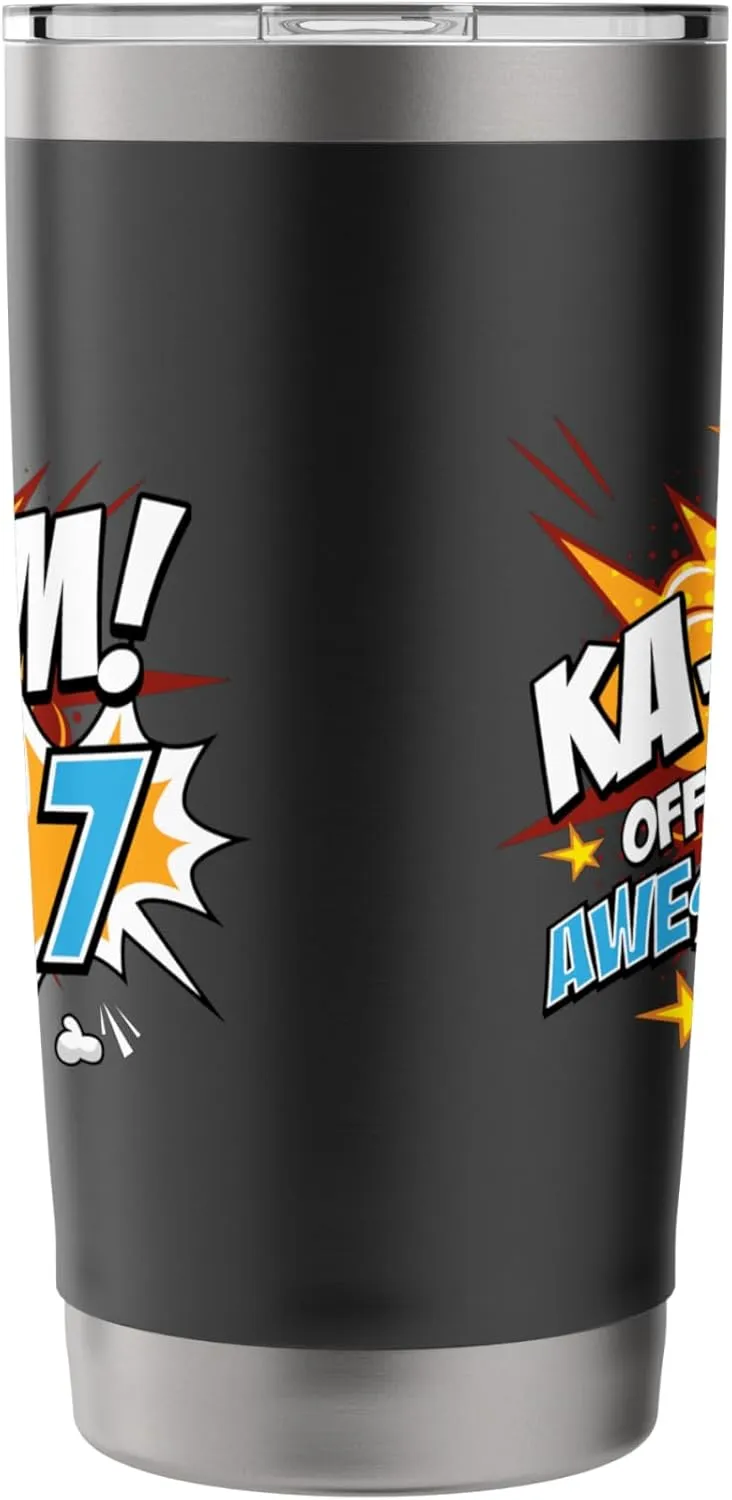 7th Birthday Comic Style Ka-Blam! 7 Year Old Kids Boys Girls Stainless Steel Insulated Tumbler