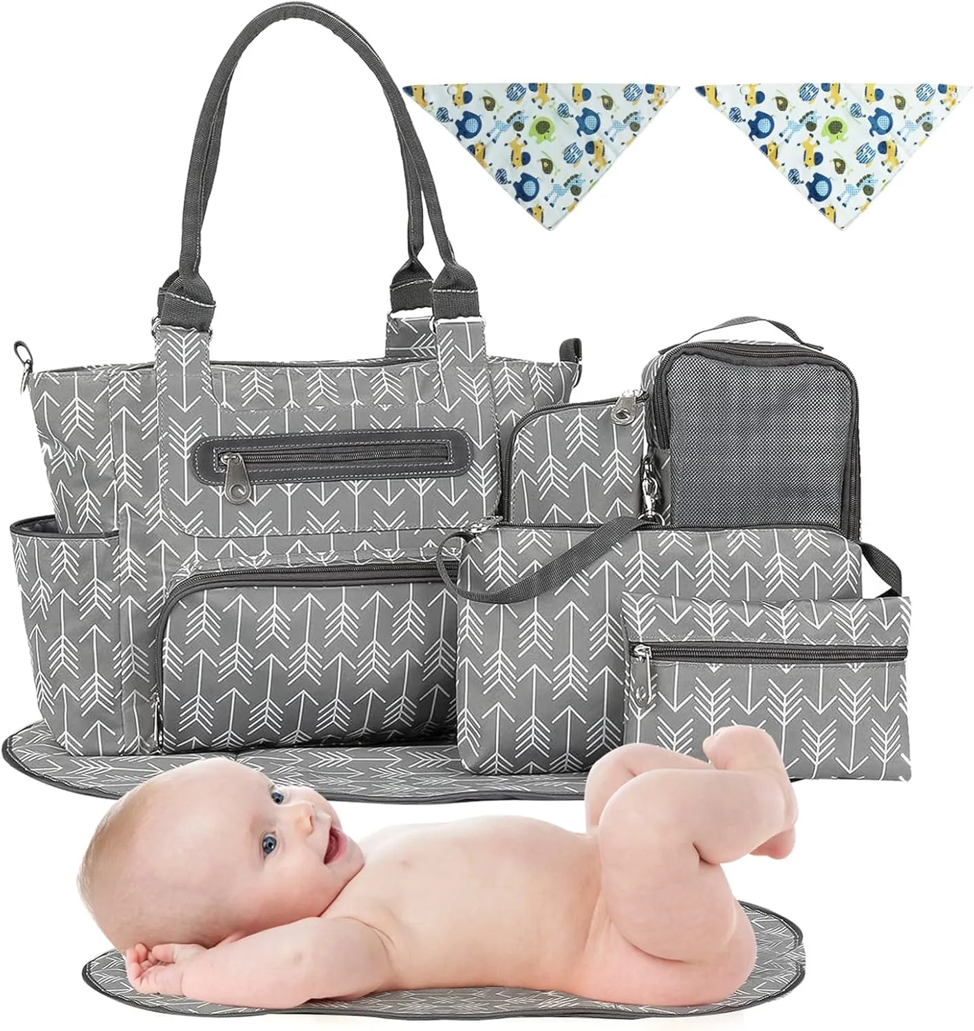 8Pcs Baby Nappy Diaper Bags Set for Mom Dad Mummy Handbags Multifunctional Diaper Changing Bags