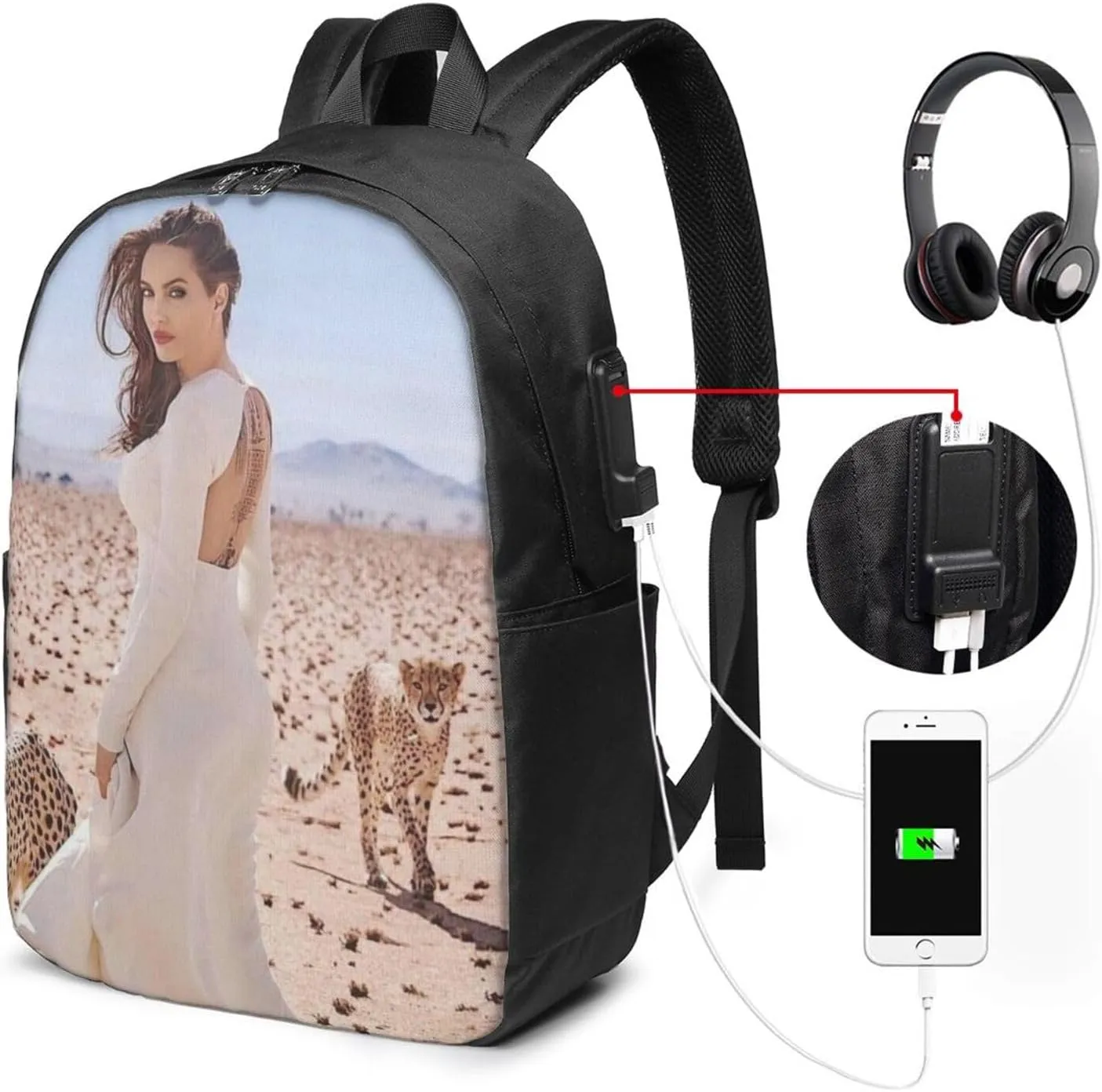 A-ngelina Jolie Simple Large Capacity Backpack, The Whole Bag Is Stylish And Lightweight Black