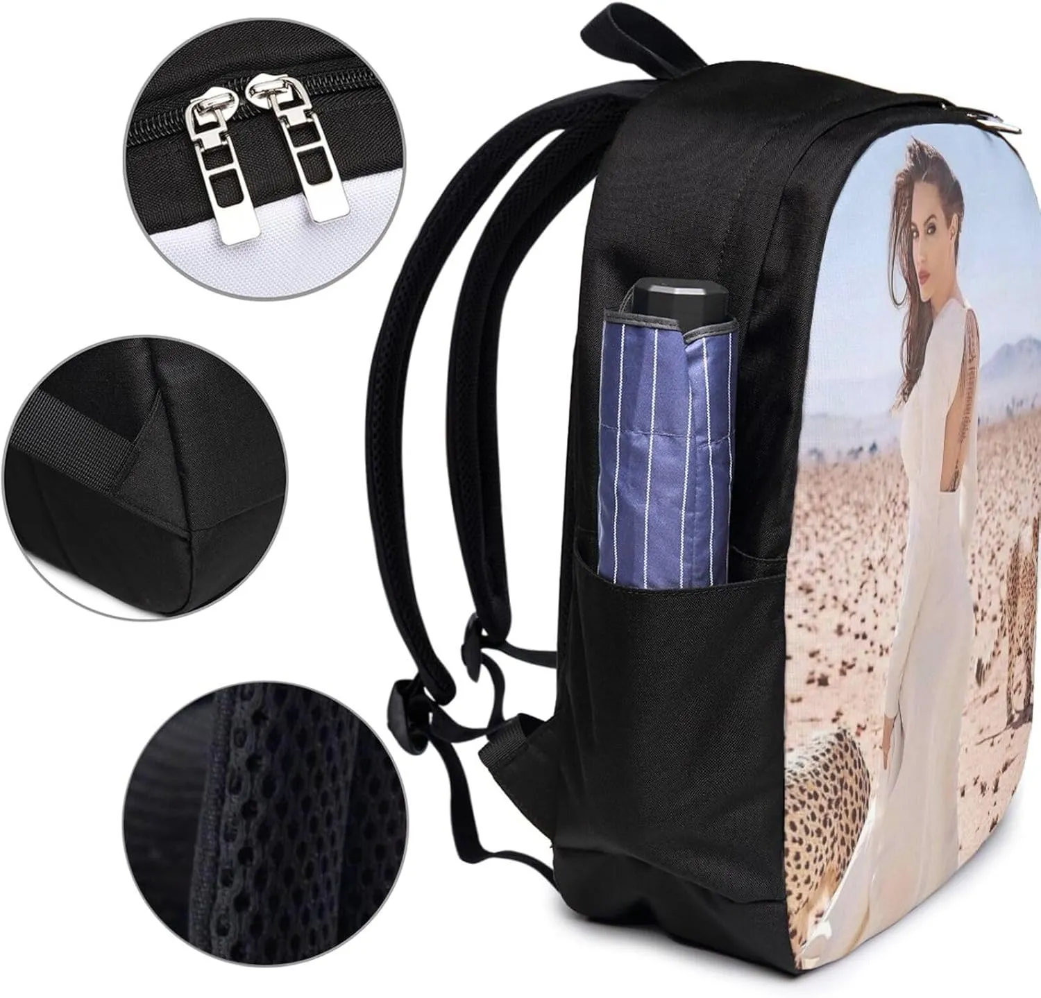 A-ngelina Jolie Simple Large Capacity Backpack, The Whole Bag Is Stylish And Lightweight Black