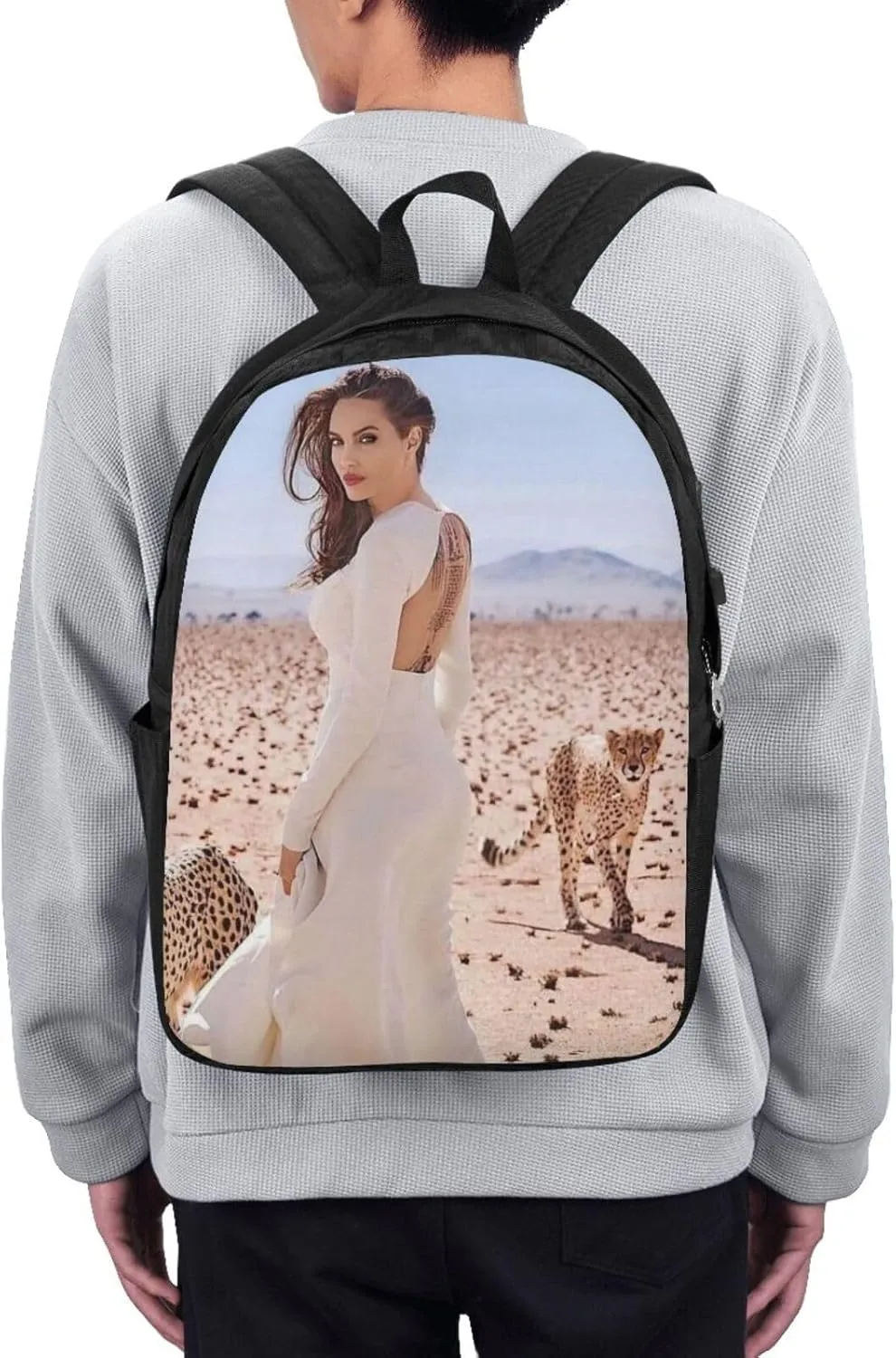 A-ngelina Jolie Simple Large Capacity Backpack, The Whole Bag Is Stylish And Lightweight Black