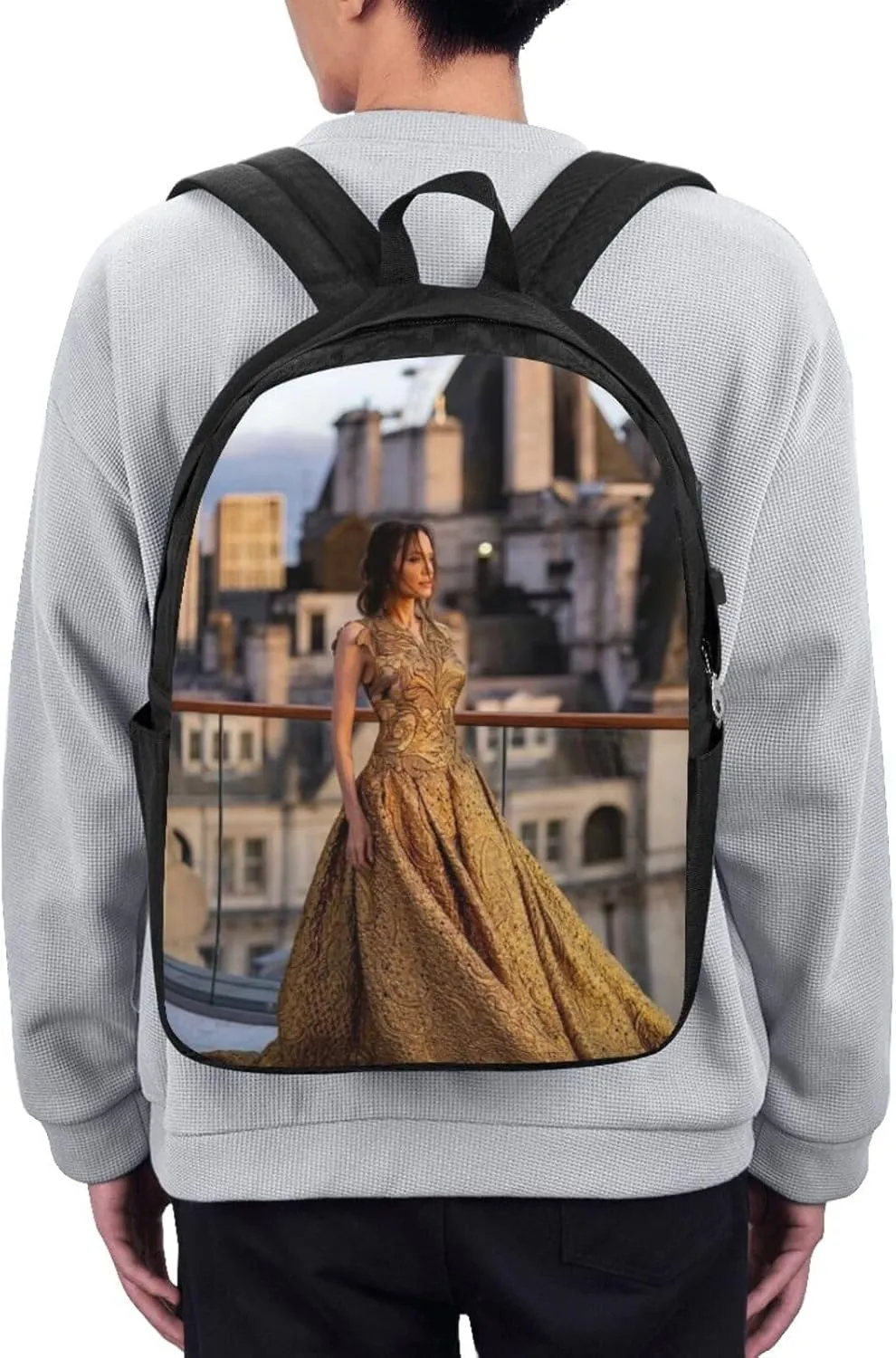 A-ngelina Jolie Simple Large Capacity Backpack, The Whole Bag Is Stylish And Lightweight Black