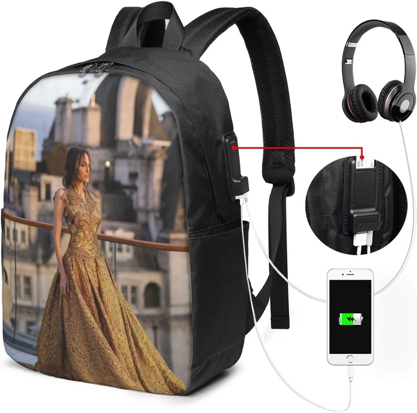 A-ngelina Jolie Simple Large Capacity Backpack, The Whole Bag Is Stylish And Lightweight Black