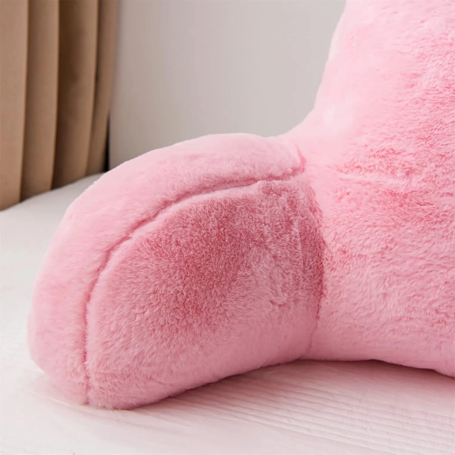 A Nice Night Faux Fur Reading Pillow Bed Wedge Large Adult Backrest with Arms Back Support for Resting in Bed/Couch for Bedrest,BabyPink