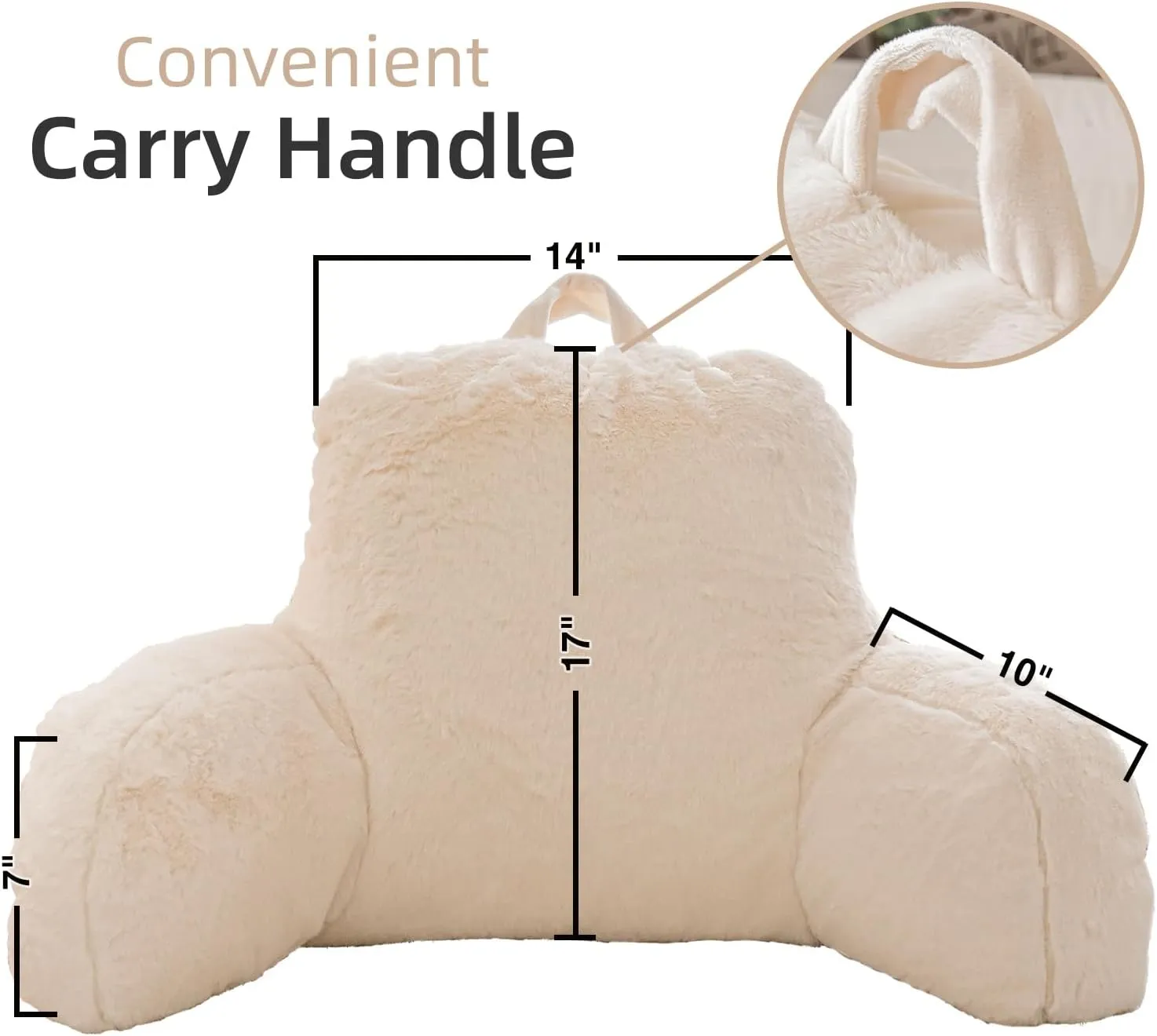 A Nice Night Faux Fur Reading Pillow Bed Wedge Large Adult Children Backrest with Arms Back Support for Sitting Up in Bed/Couch for Bedrest,Ivory