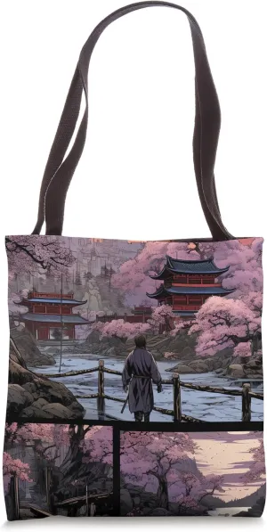 A Symphony of Petals Comic Artistry Amidst Cherry Trees Tote Bag