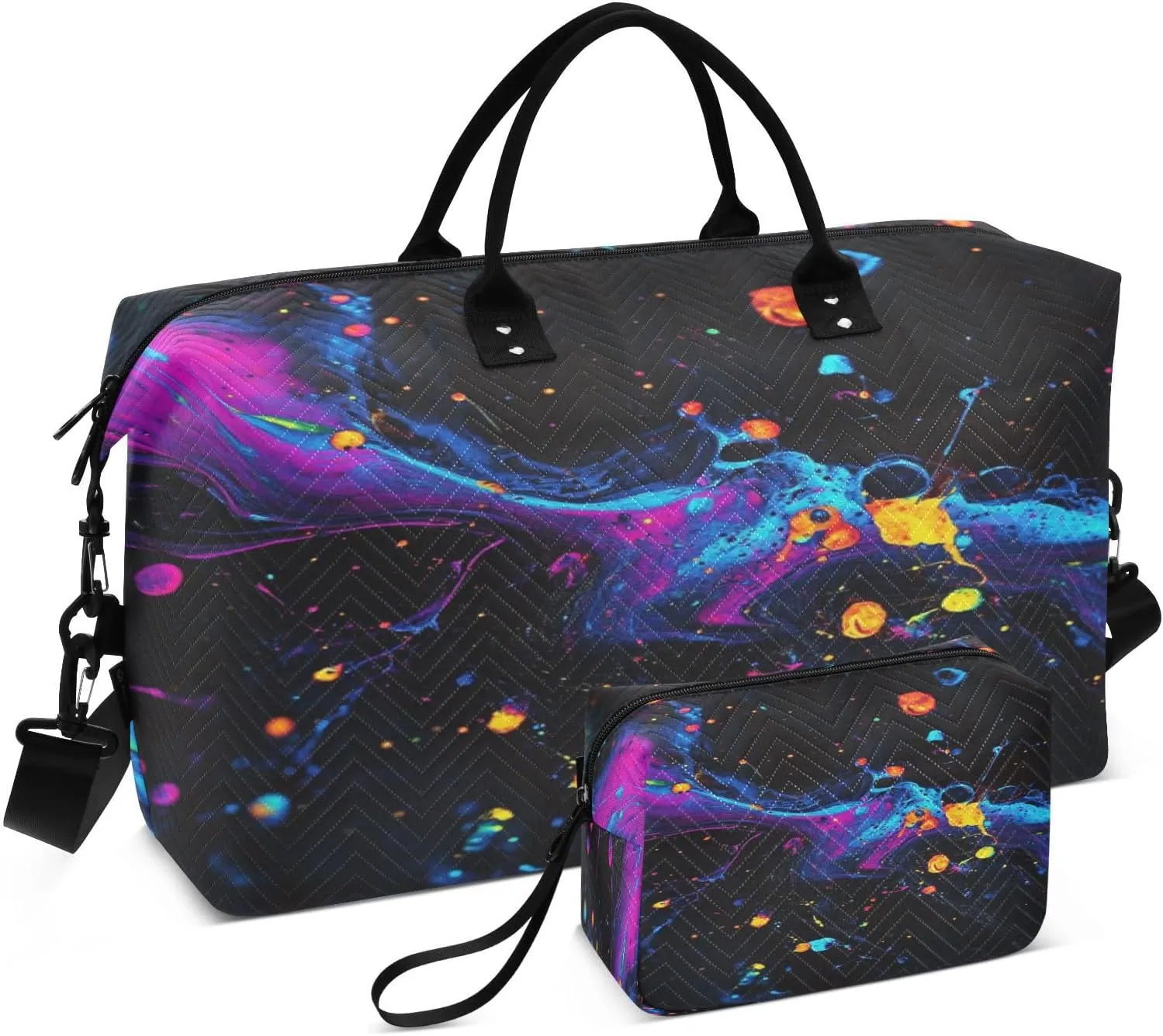 Abstract Fluid Art Black Sports Gym Bag for Women Men Travel Duffel Bag Weekend Overnight Carry on Bag with Toiletry Bag Training Handbag for Yoga Workout Swimming Hospital Plane
