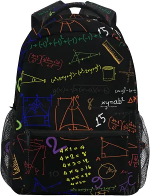 Acpiggto Backpack Black Math Mathematical Formula Education Number Daypack Shoulder Bag with Name Label Tag for Travel Hiking Casual Camping Sports Gym