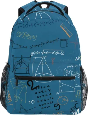 Acpiggto Backpack Blue Math Formula Mathematical Education Doodle Daypack Shoulder Bag with Name Label Tag for Travel Hiking Casual Camping Sports Gym