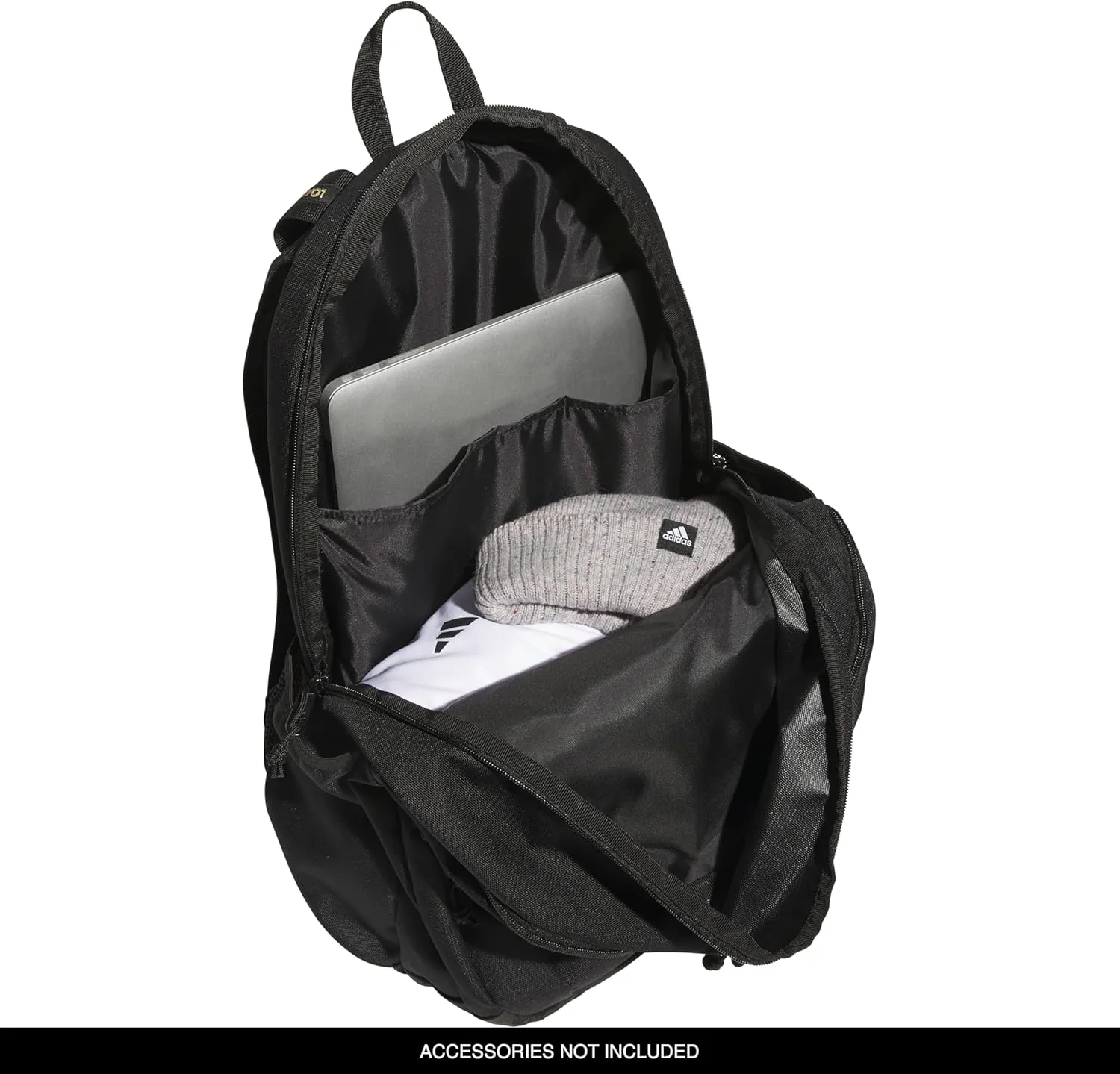 adidas Prime Work, Bag, Travel Backpack for Women and Men with Padded Compartment for Laptop, Black/Gold Metallic, One Size
