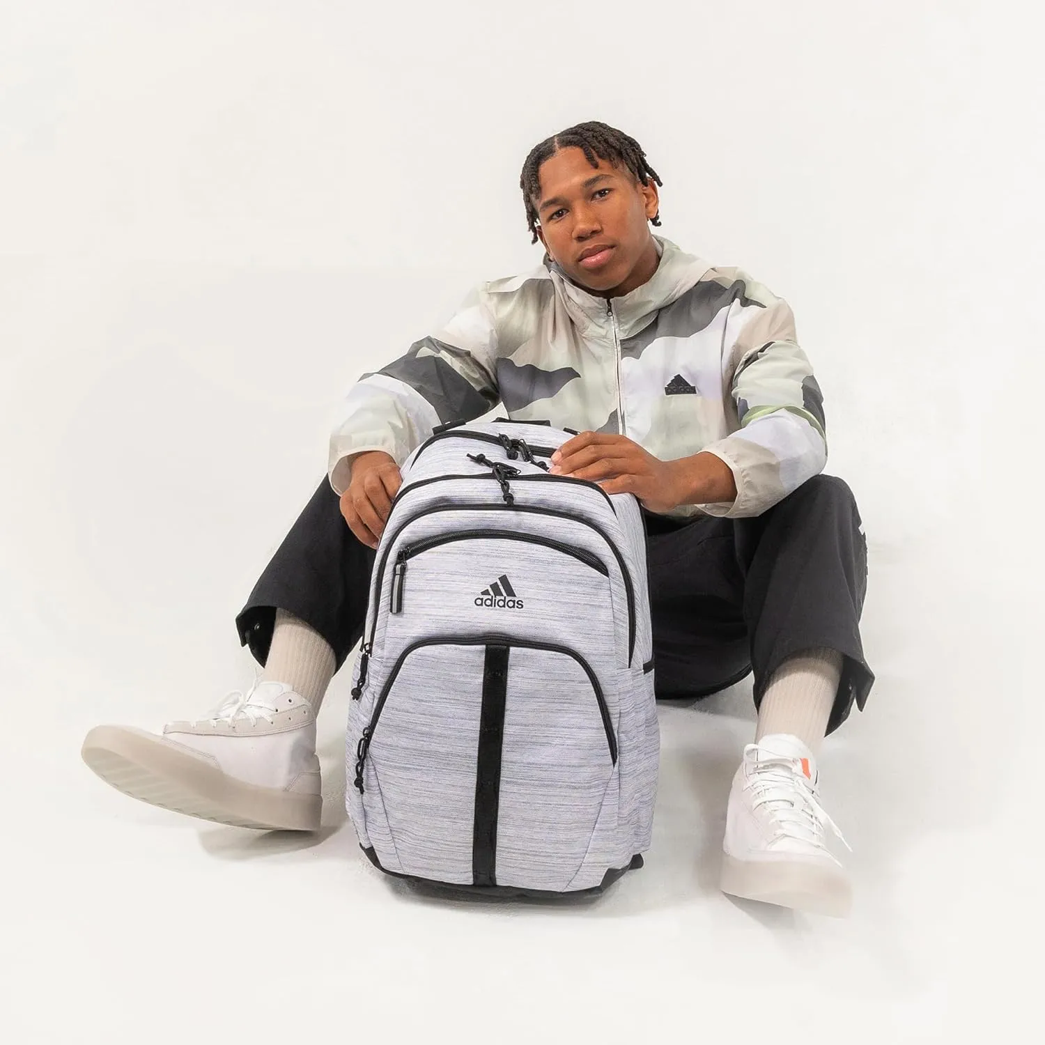 adidas Prime Work, Bag, Travel Backpack for Women and Men with Padded Compartment for Laptop, Twill Onix Grey/Black/White/2, One Size