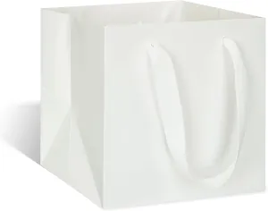 ADIDO EVA White Square Gift Bags Mini Small Size Square Bottom Paper Bags with Handles for Party Favor, Shopping Packaging Bags (4x4x4 In, 10 CT)