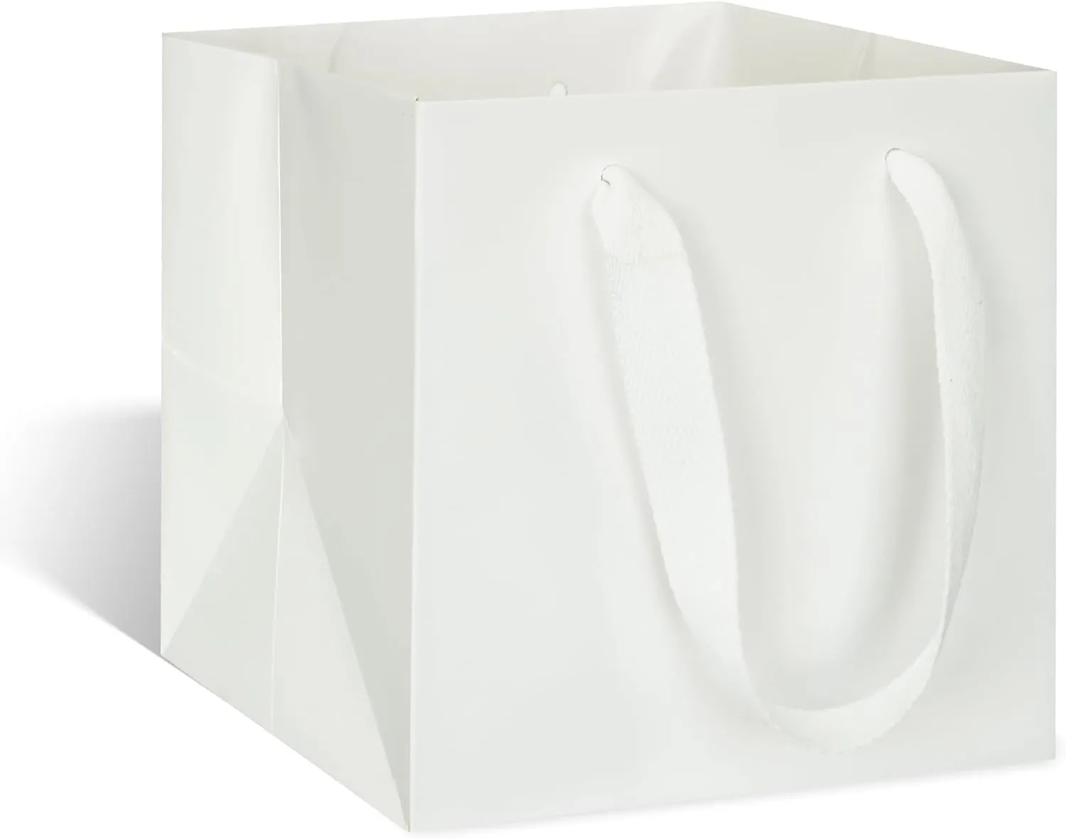 ADIDO EVA White Square Gift Bags Mini Small Size Square Bottom Paper Bags with Handles for Party Favor, Shopping Packaging Bags (4x4x4 In, 10 CT)