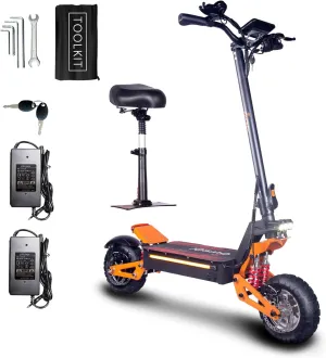Adult Electric Scooter, 48V 18A 1200W Single Drive with Orange Finger Hook Accelerator Handlebar, 11" Off-Road Tires for Street Commuting and Extreme Off-Road