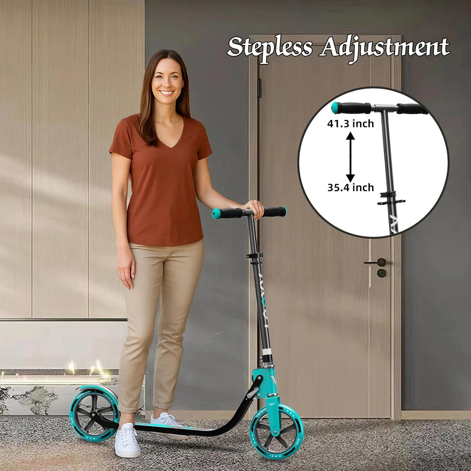 Adult Scooter with Big Wheels | Adjustable Height, Foldable Aluminum Frame | Smooth Ride for Urban Commuting and Outdoor Fun | Suitable for Teens 12  | 265 lbs Weight Limit