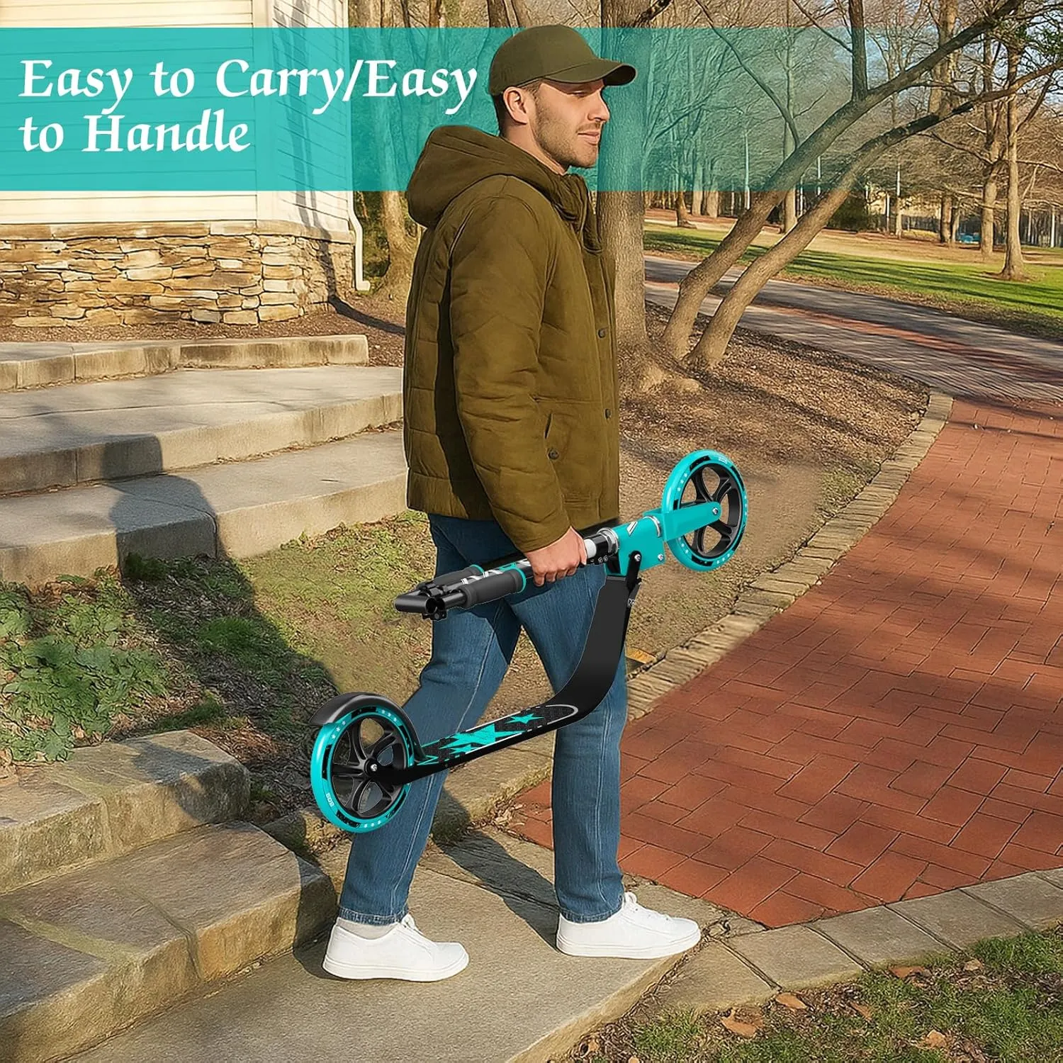 Adult Scooter with Big Wheels | Adjustable Height, Foldable Aluminum Frame | Smooth Ride for Urban Commuting and Outdoor Fun | Suitable for Teens 12  | 265 lbs Weight Limit