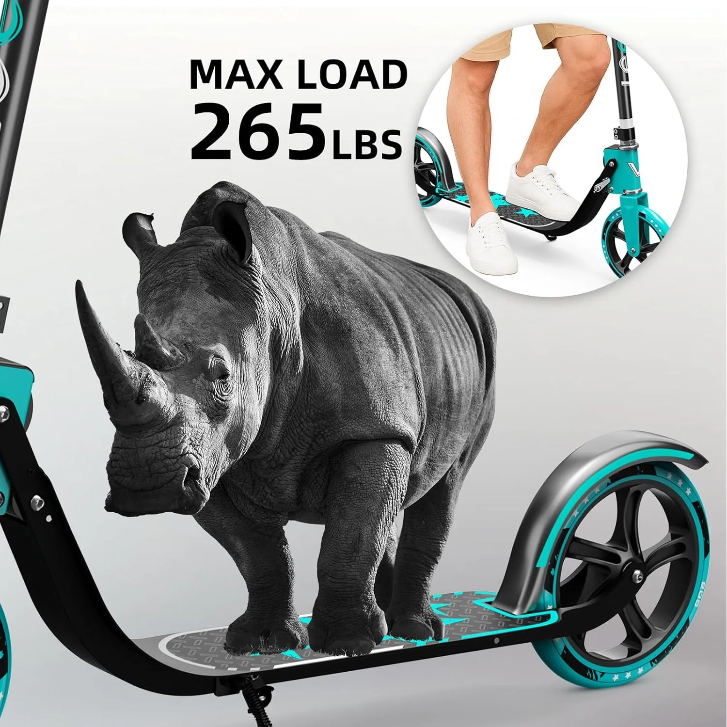 Adult Scooter with Big Wheels | Adjustable Height, Foldable Aluminum Frame | Smooth Ride for Urban Commuting and Outdoor Fun | Suitable for Teens 12  | 265 lbs Weight Limit