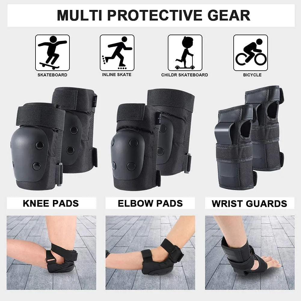 Adult/Child Knee Pads Elbow Pads Wrist Guards 3 in 1 Protective Gear Set for Skateboarding Inline Roller Biking Roller Skating Cycling Outdoor Sports Black XL