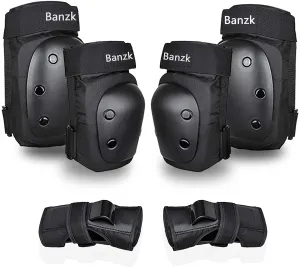 Adult/Child Knee Pads Elbow Pads Wrist Guards 3 in 1 Protective Gear Set for Skateboarding Inline Roller Biking Roller Skating Cycling Outdoor Sports Black XL