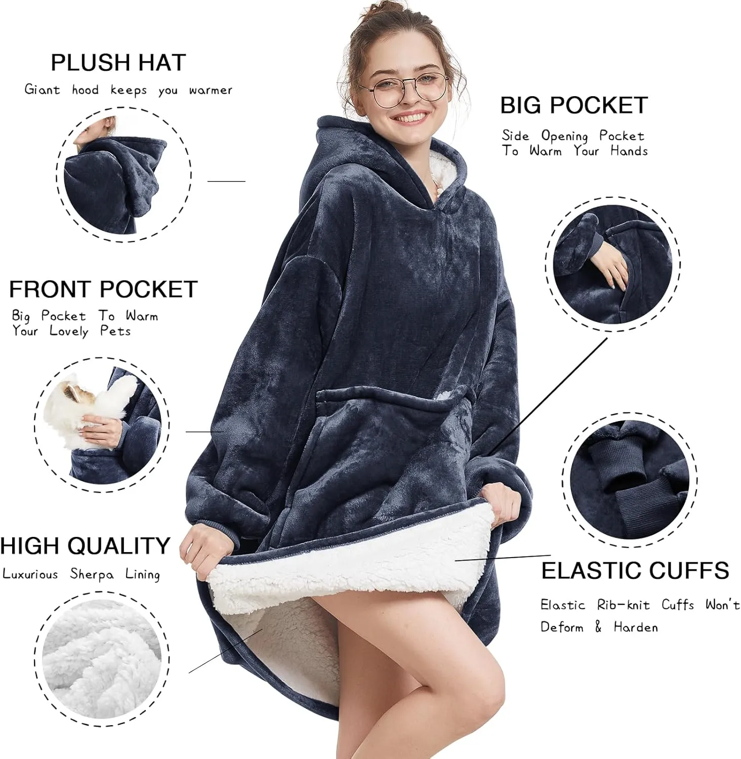 Aemilas Wearable Blanket Hoodie - Warm Sherpa Blanket Sweatshirt as Gifts for Adult Women Mom Men, One Size Fits All